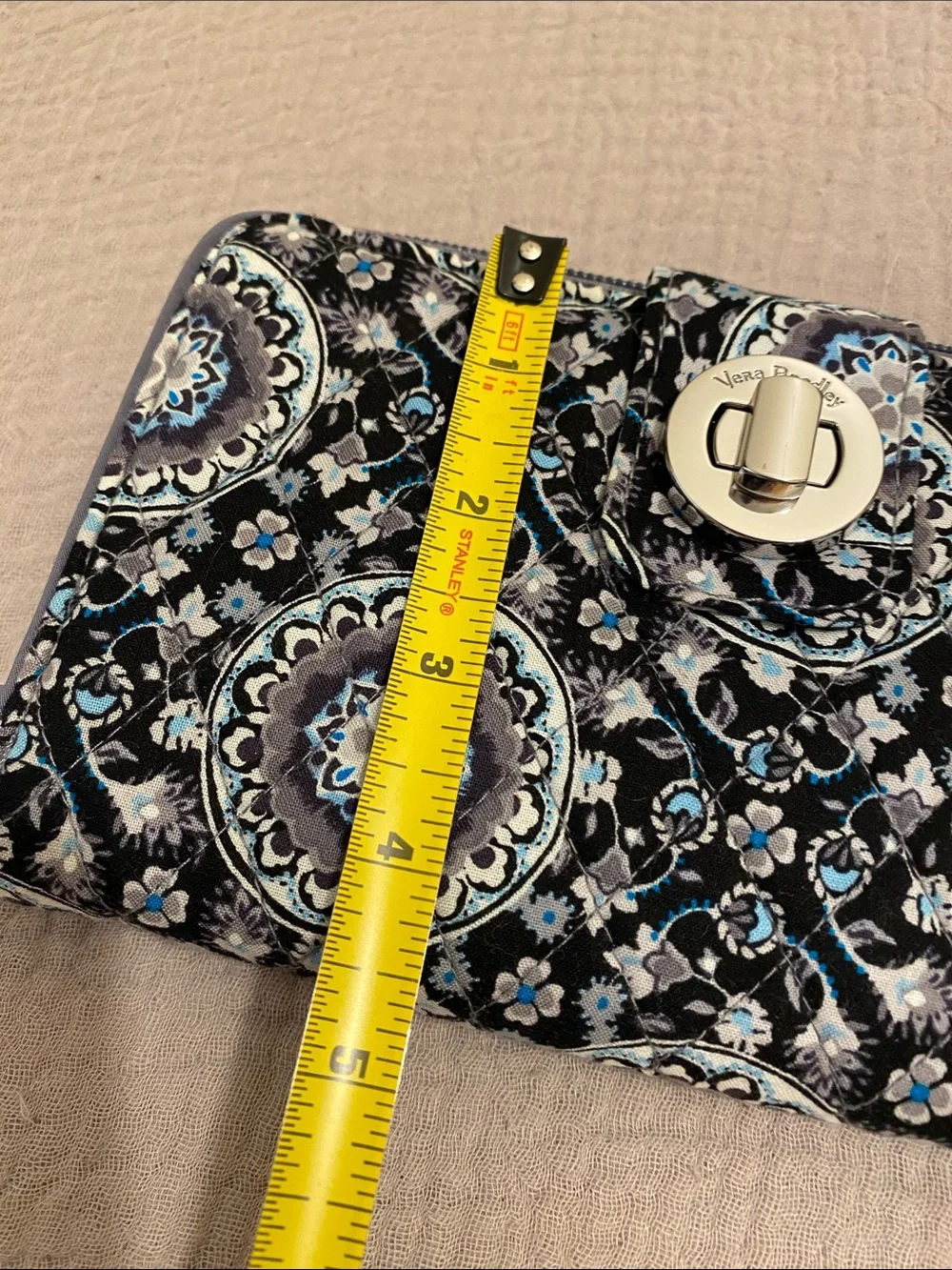 Vera Bradley Quilted Phone Wallet Case in Black, Blue, Gray Medallion Print.
